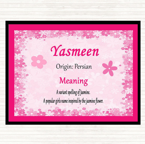 Yasmeen Name Meaning Dinner Table Placemat Pink