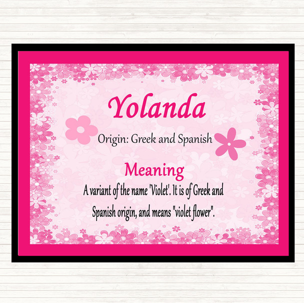 Yolanda Name Meaning Dinner Table Placemat Pink