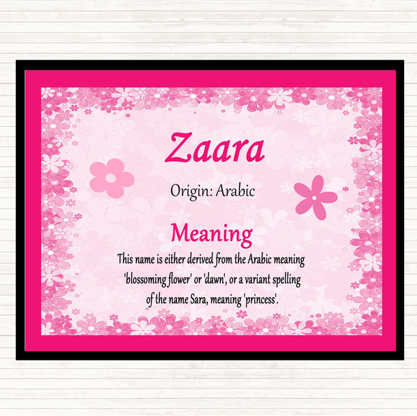 Zaara Name Meaning Dinner Table Placemat Pink