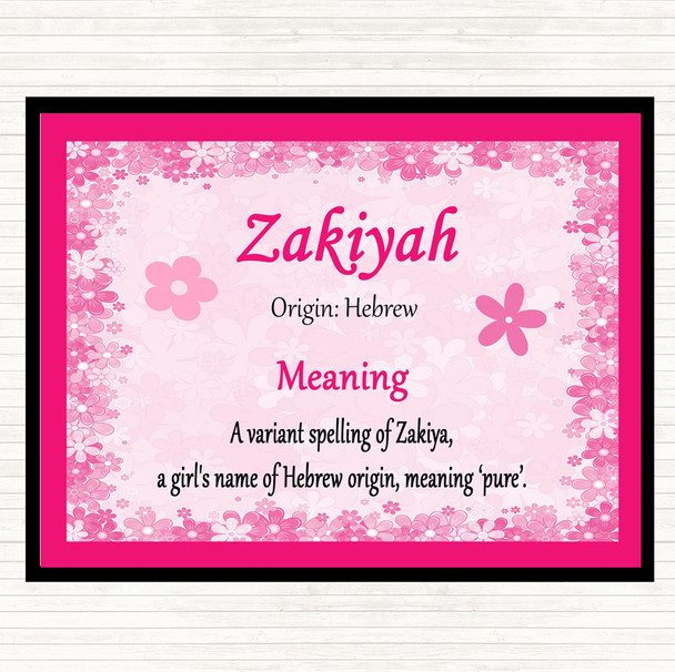 Zakiyah Name Meaning Dinner Table Placemat Pink