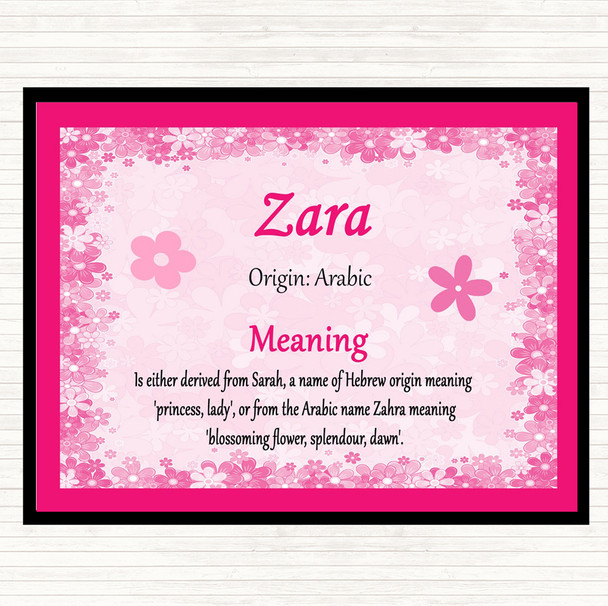 Zara Name Meaning Dinner Table Placemat Pink