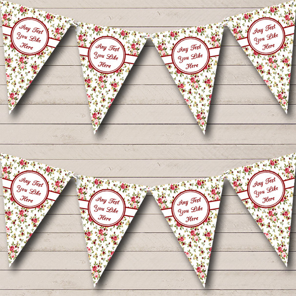 Pretty White Pink And Red Roses Floral Personalised Wedding Bunting