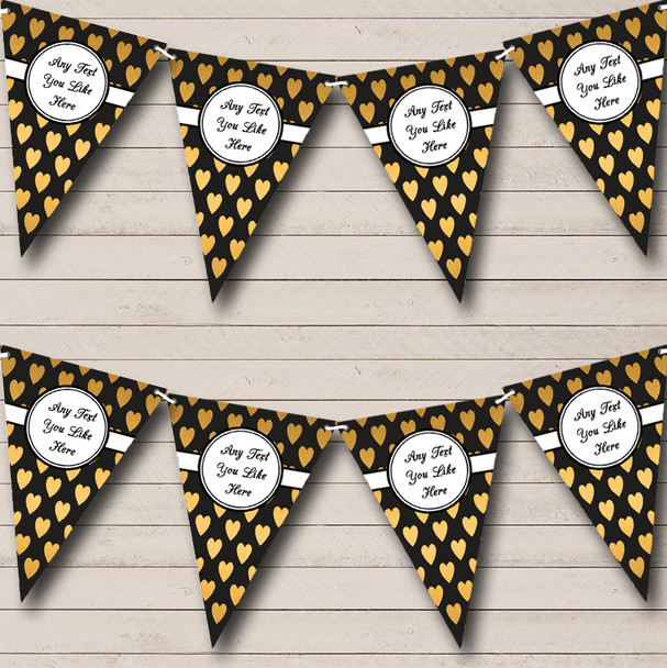 Black With Gold Hearts Personalised Wedding Venue or Reception Bunting