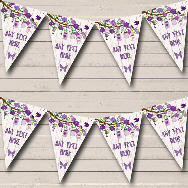 Shabby Chic Vintage Wood Purple Personalised Birthday Party Bunting