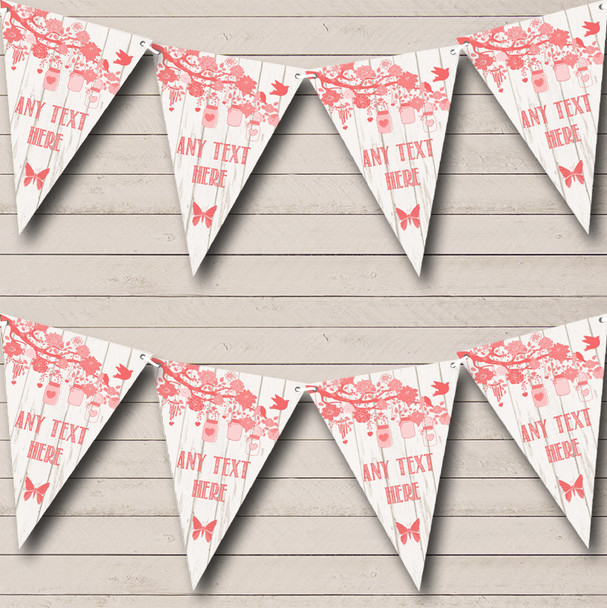 Shabby Chic Vintage Wood Coral Personalised Birthday Party Bunting