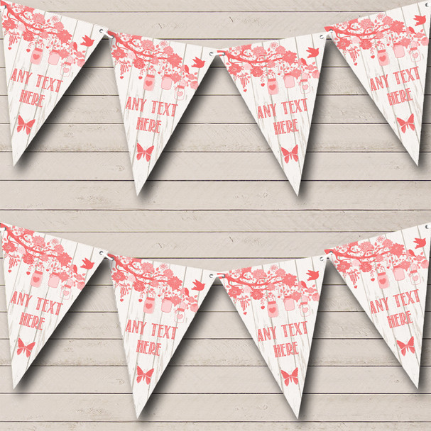 Shabby Chic Vintage Wood Coral Personalised Christening Bunting
