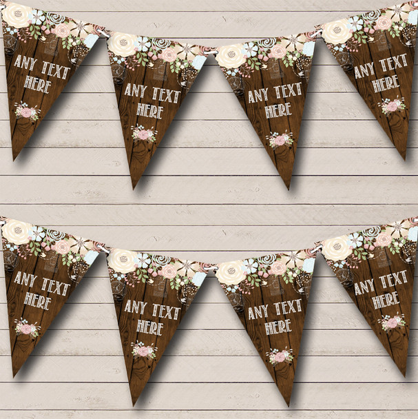 Rustic Wood Floral Personalised Christening Bunting