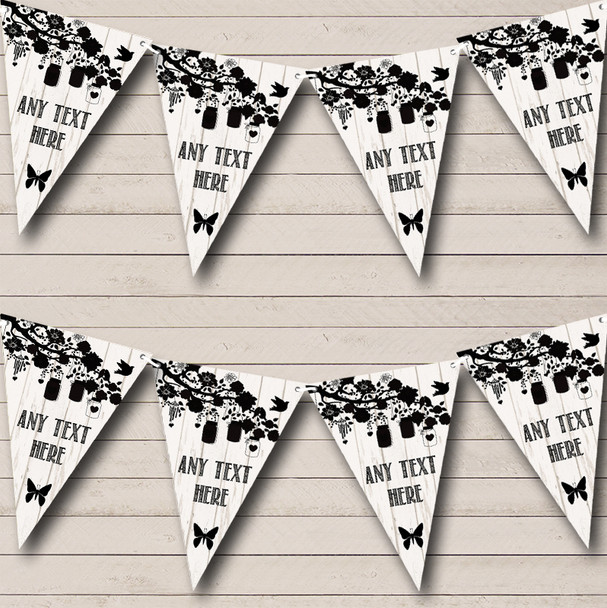 Shabby Chic Vintage Wood Black & White Personalised Engagement Party Bunting