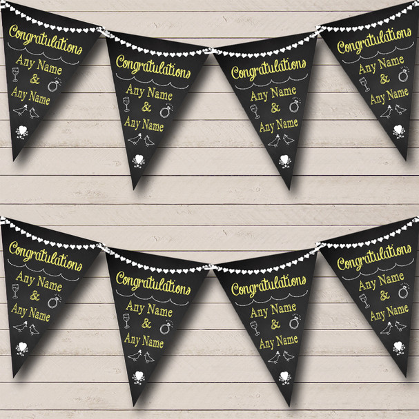 Chalkboard Congratulations Black White & Yellow Engagement Party Bunting