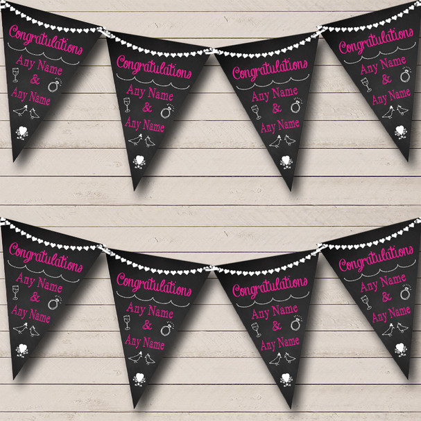 Chalkboard Congratulations Black White & Hot Pink Engagement Party Bunting