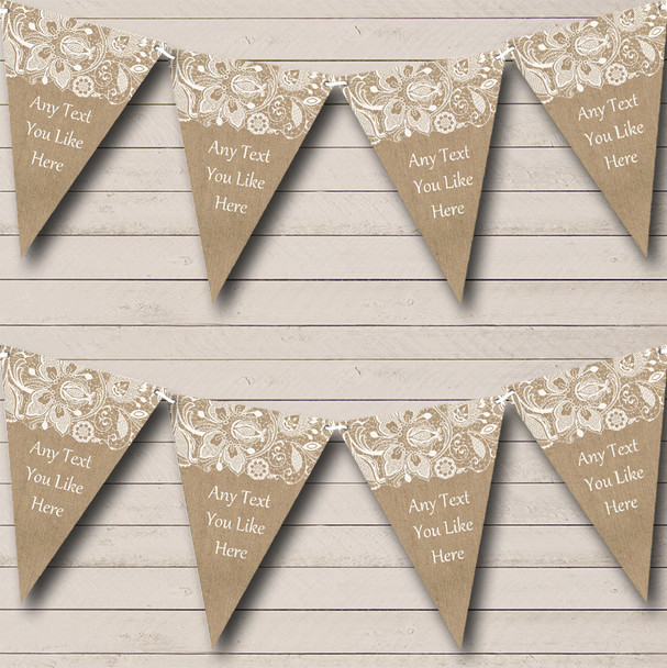 Burlap And Lace Personalised Engagement Party Bunting