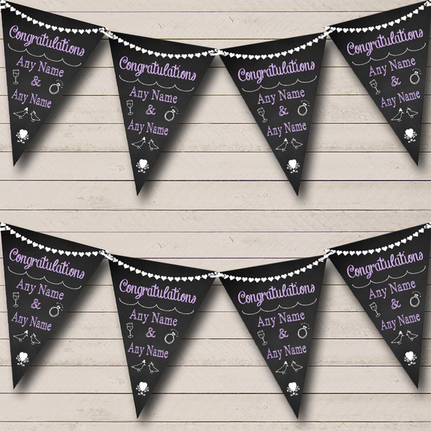 Chalkboard Congratulations Black White & Lilac Personalised Wedding Bunting