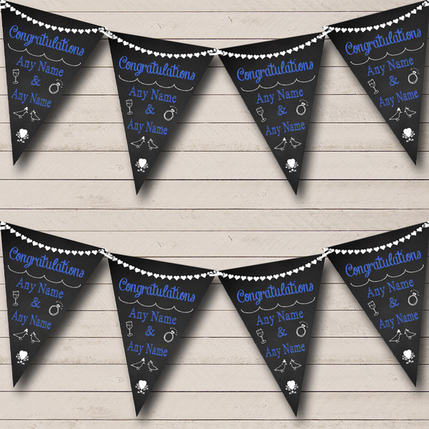 Chalkboard Congratulations Black White & Blue Personalised Wedding Bunting