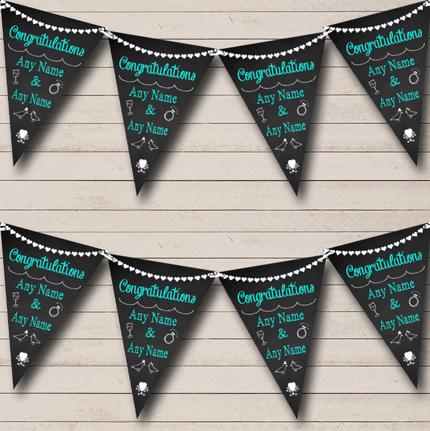 Chalkboard Congratulations Black White & Aqua Turquoise Wedding Bunting