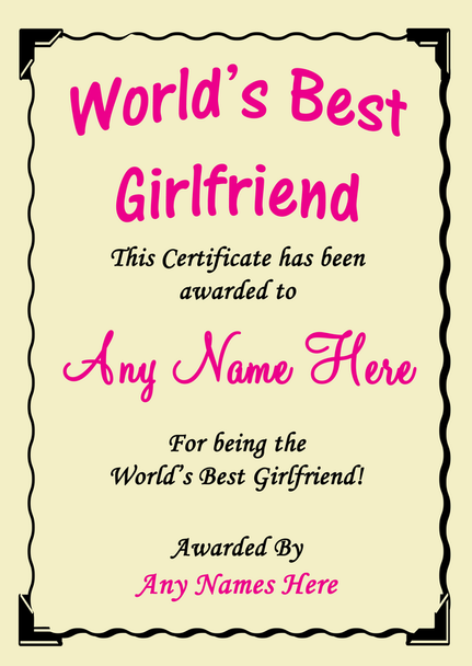 Girlfriend Best In The World Award Personalised Certificate