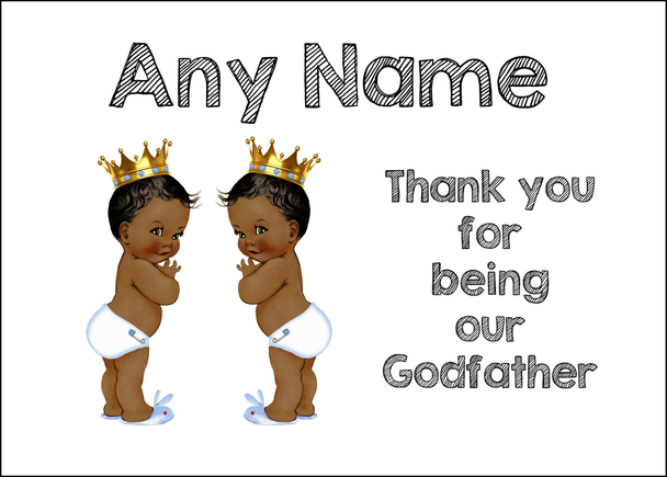 Baby Twin Black Boys Godfather Thank You  Personalised Printed Certificate
