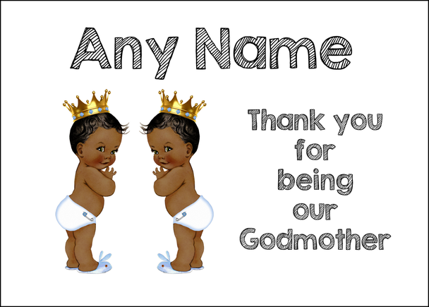 Baby Twin Black Boys Godmother Thank You  Personalised Printed Certificate