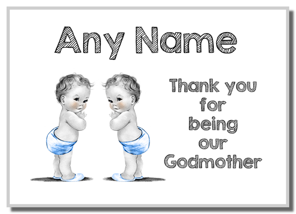Baby Twin Boys Godmother Thank You  Personalised Printed Certificate