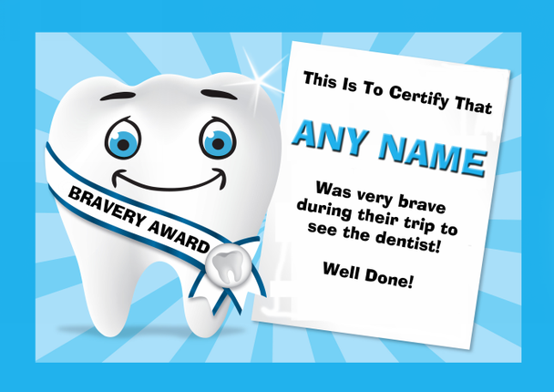 Dentist Visit Children's Bravery Award Personalised Certificate Blue