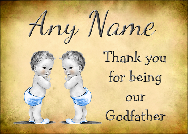 Vintage Baby Twin Boys Godfather Thank You  Personalised Printed Certificate