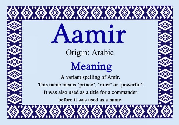 Aamir Personalised Name Meaning Certificate