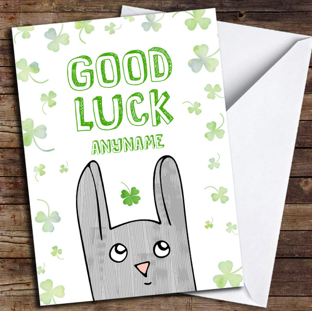 Clover Cute Bunny Personalised Good Luck Card