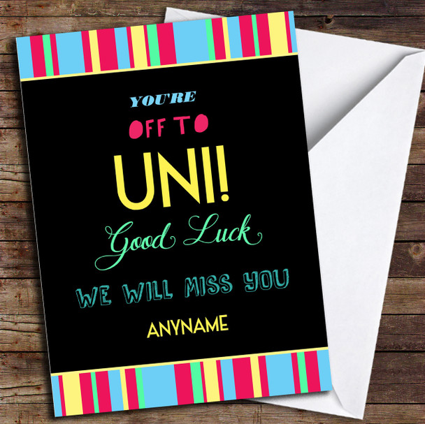 Colourful Modern Off To University Personalised Good Luck Card