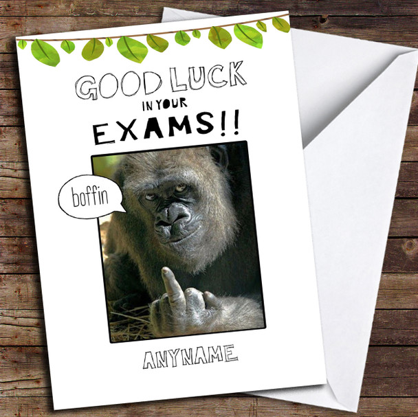 Exams Funny Swearing Ape Personalised Good Luck Card