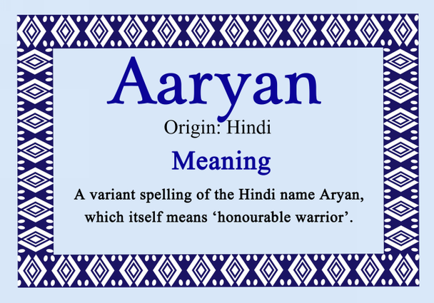 Aaryan Personalised Name Meaning Certificate