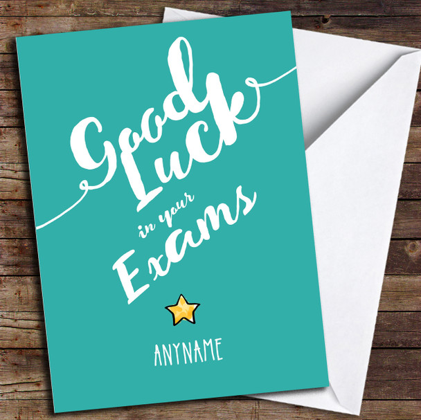 Teal Modern Star Exams Personalised Good Luck Card