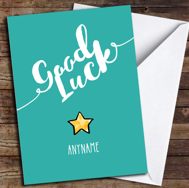 Teal Modern Star Personalised Good Luck Card