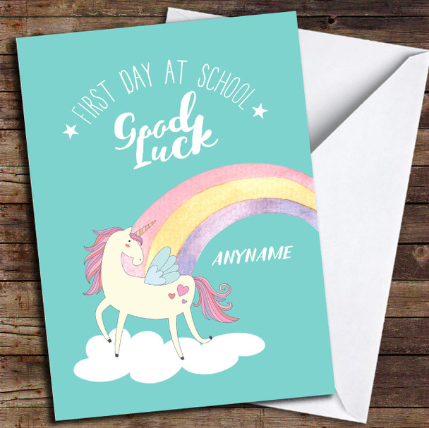 Unicorn Rainbow 2 Personalised Good Luck Card