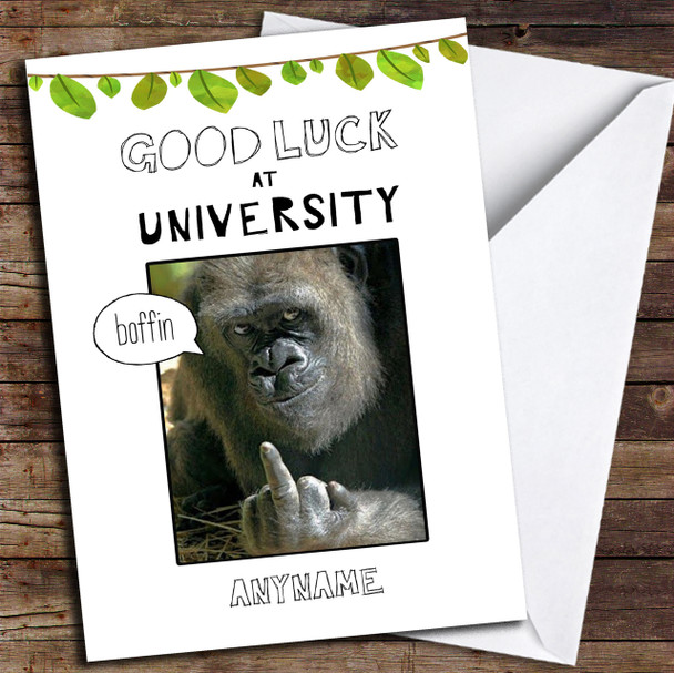 University Funny Swearing Ape Personalised Good Luck Card