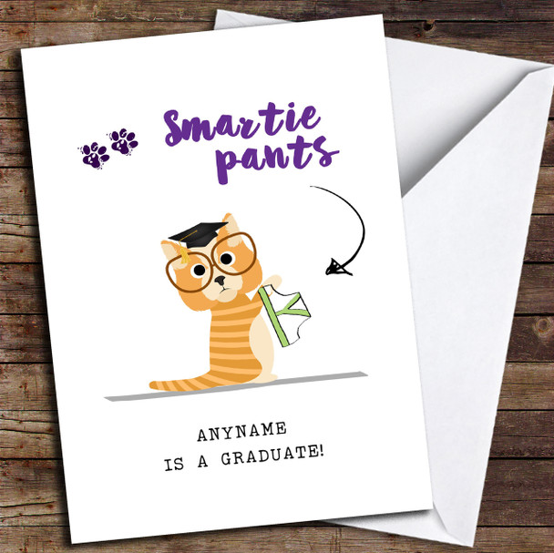 Funny Cat Smartie Pants Personalised Graduation Card