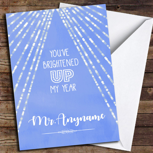 Brightened Up My Year Watercolour Blue Personalised Thank You Card