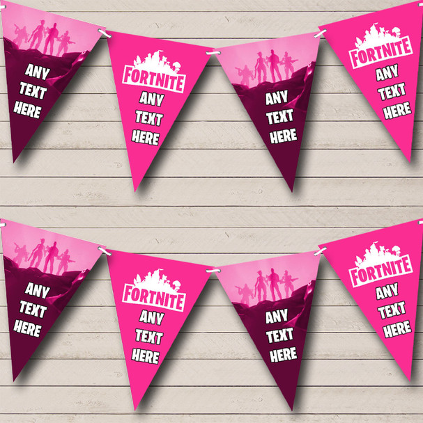 Fortnite Girls Pink Personalised Birthday Party Bunting Banner Garland Flags