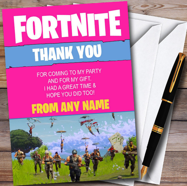 Fortnite Parachute Pinki Girls Personalised Birthday Party Thank You Cards