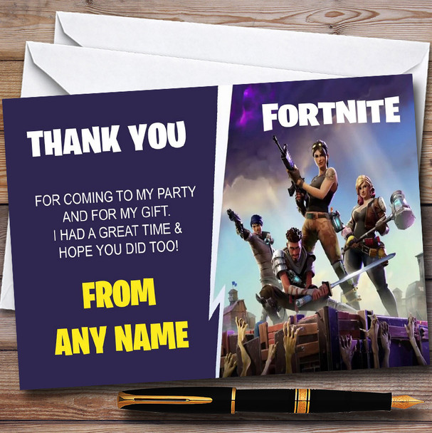 Purple Fortnite Personalised Children's Birthday Party Thank You Cards