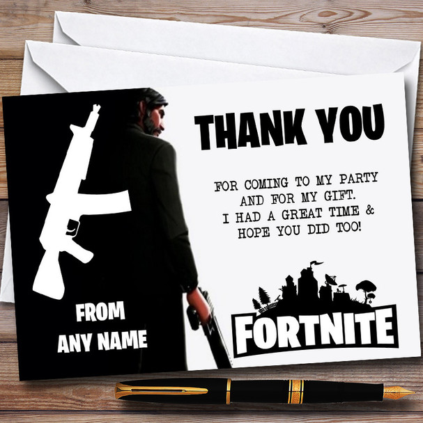 Fortnite Black & White Personalised Children's Birthday Party Thank You Cards