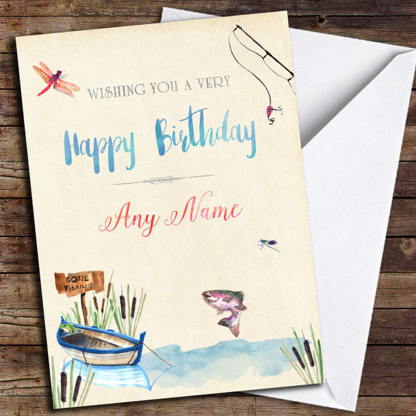 Watercolour Fishing Personalised Birthday Card