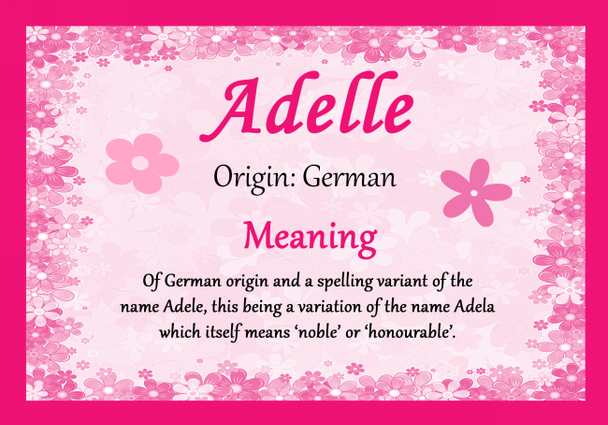 Adelle Personalised Name Meaning Certificate