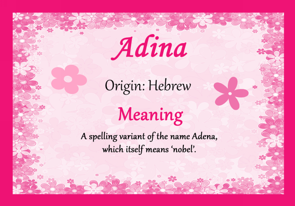 Adina Personalised Name Meaning Certificate