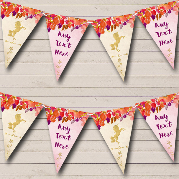 Autumn Gold Unicorn Personalised Childrens Party Bunting