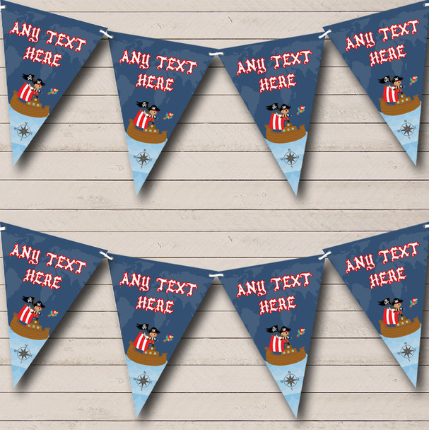 Blue Pirate Ship Personalised Childrens Party Bunting