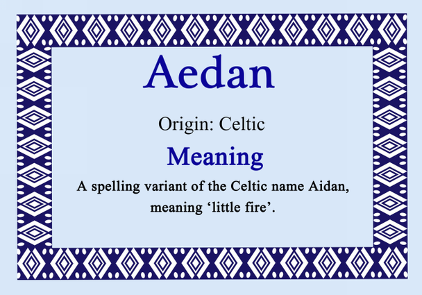 Aedan Personalised Name Meaning Certificate