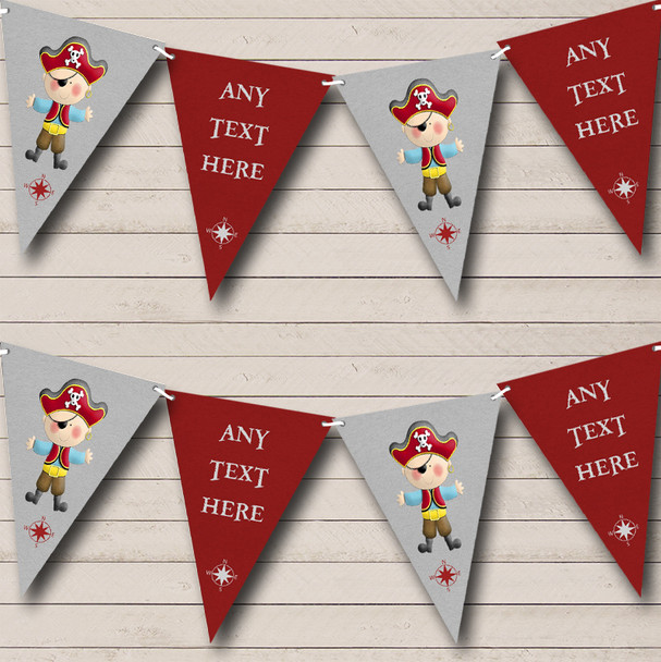 Grey Red Pirate Personalised Childrens Party Bunting