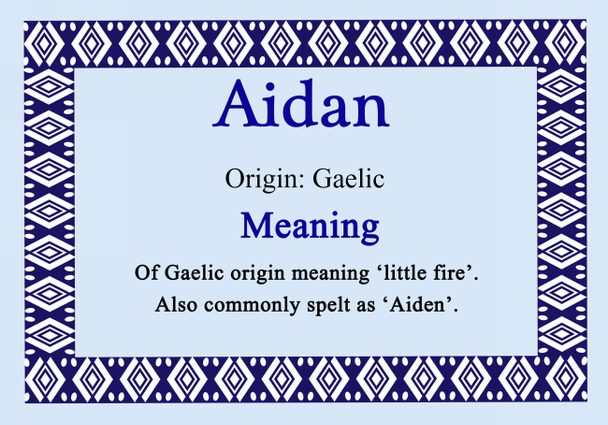 Aidan Personalised Name Meaning Certificate