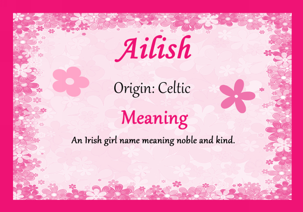 Ailish Personalised Name Meaning Certificate
