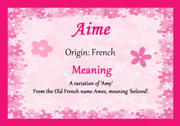 Aime Personalised Name Meaning Certificate