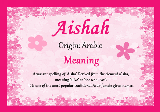 Aishah Personalised Name Meaning Certificate